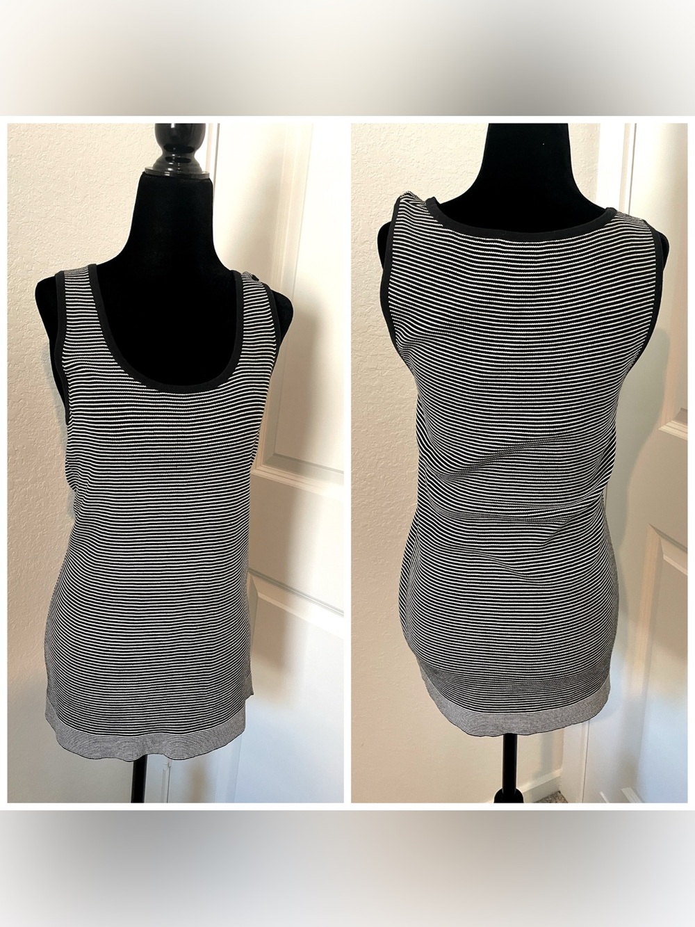 St. John Black/White Striped Wool and Rayon Sleeveless Tank Top Women’s M